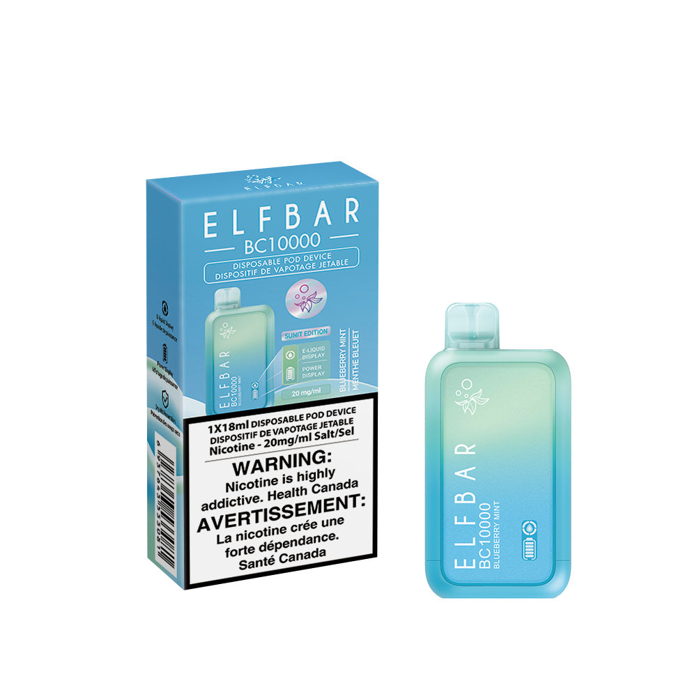 Elfbar Bc 10K Canada Blueberry Mint Disposable Vape 10000 Puffs Quaq Coil Ca