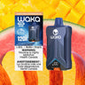 WAKA Optimus 120K Disposable Vape in Mango Peach Watermelon Ice flavor, featuring 30mL e-liquid capacity, 18mg/mL nicotine strength, Dual Mode, and RDL Max Cloud rechargeable design🥭 🍑 🍉 🆒