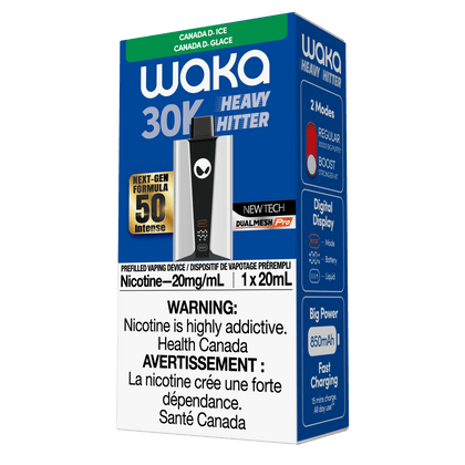 WAKA Canada Heavy Hitter 30K disposable vape 850mAh 20ml 30,000 puffs Power 15/25W Canada D. Ice姜汁汽水 20mg/ml Nicotine package CAD $30.99  CAD $37.99 high puff disposable